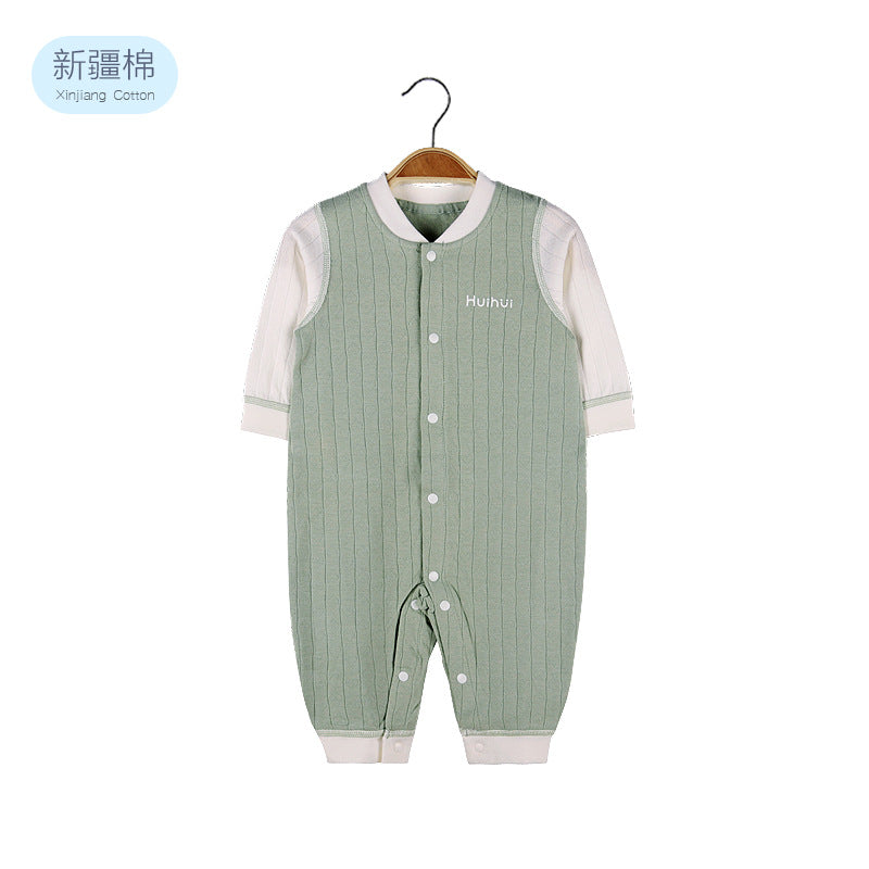 Baby Solid Color Pit Strip Fabric Single Breasted Design Cotton Jumpsuit Pajamas