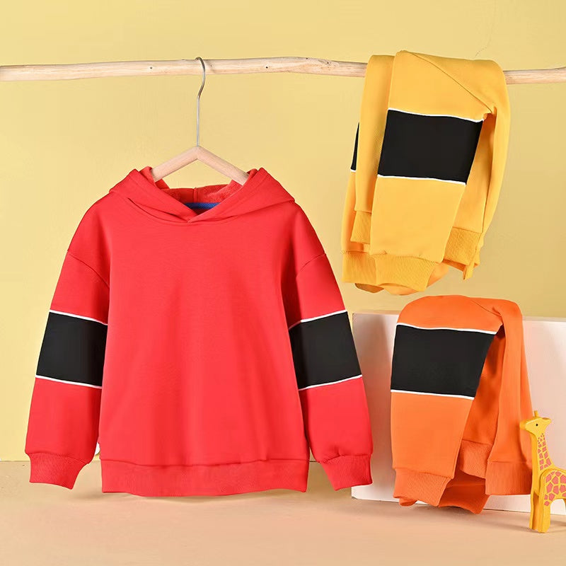 Baby Boy Contrast Tape Design Solid Color Fleece Thickened Hoodies