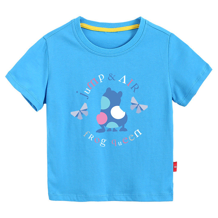 Baby Colorful Frog Print Pattern Short-Sleeved Round Collar Casual T-Shirt In Summer