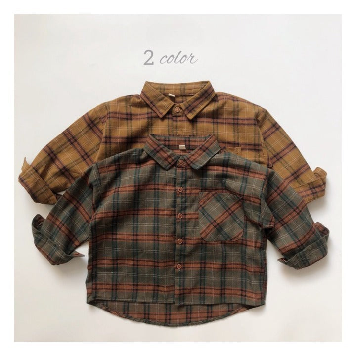 Baby Plaid Pattern Vintage Style Lapel Design Shirt