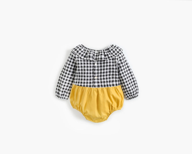 Baby Girl 1pcs Plaid Pattern False 1-Piece Design Ruffle Neck Onesies