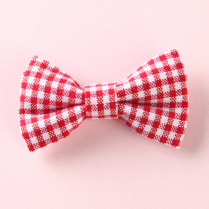 Girls Plaid Pattern Bow Tie Hair Fabric Clips Handmade Accessory