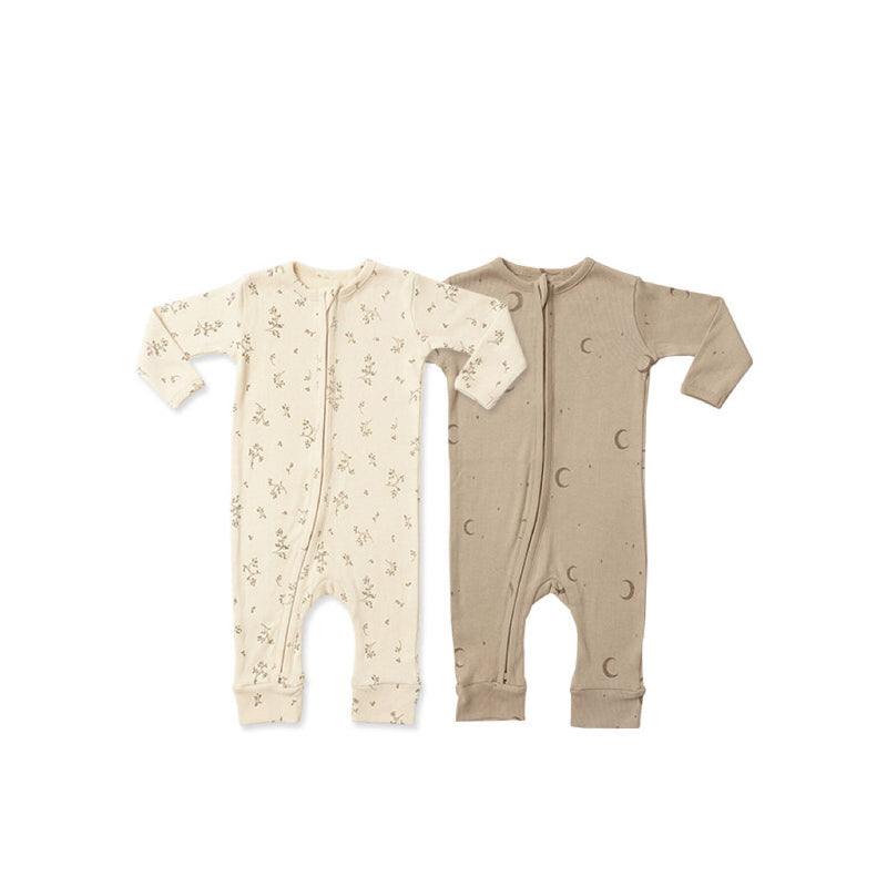 Baby Dinosaur & Floral Print Pattern Zipper Front Design Jumpsuit