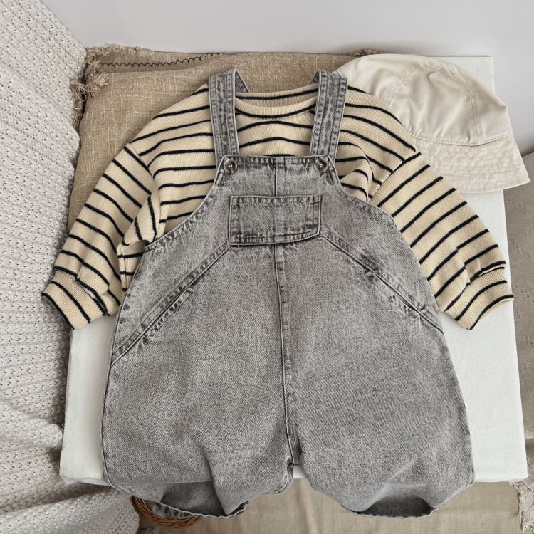 Baby Unisex Washed Denim Fabric Loose Overall