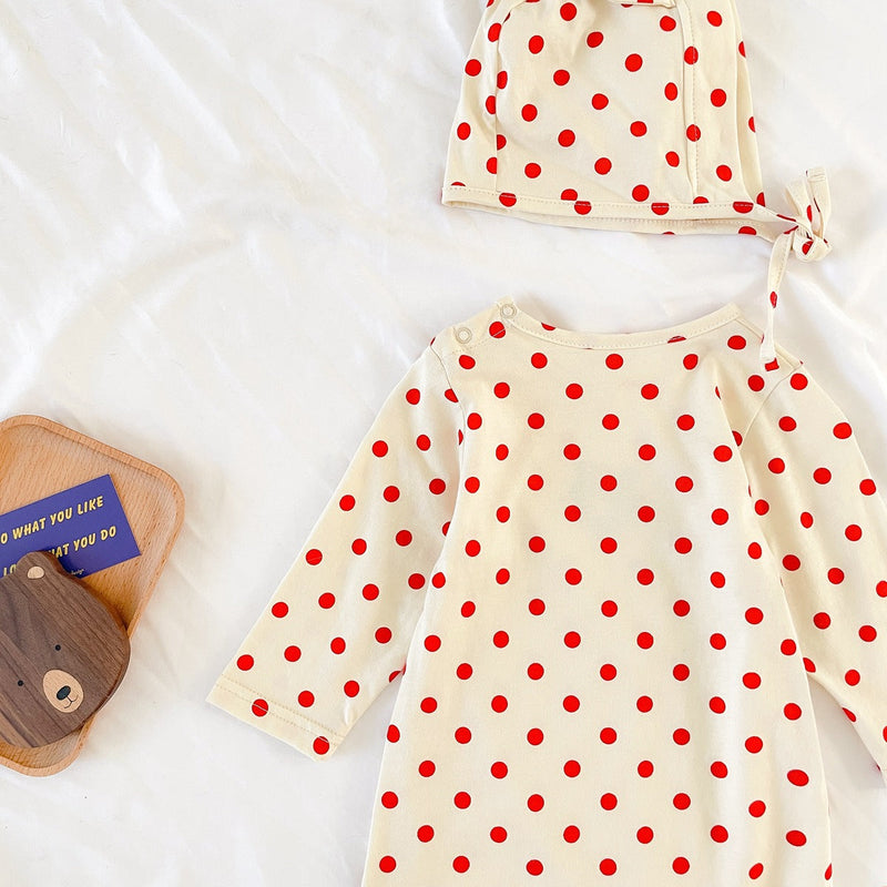 Baby Dot And Bear Pattern Long Sleeve Soft Cotton Jumpsuit