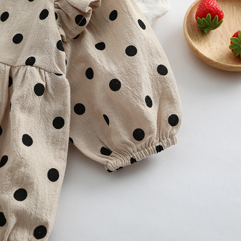 Baby Girl Polka Dot Pattern Little Flying Sleeve Loose Bodysuit