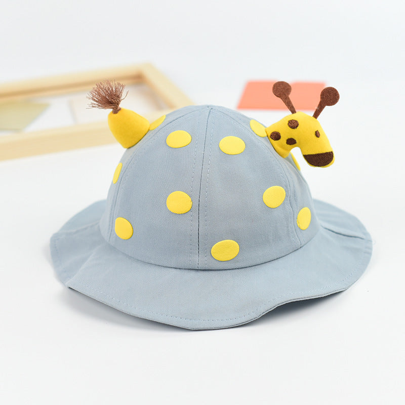 Baby Solid Color Animal Print Design Sunshade Bucket Hats