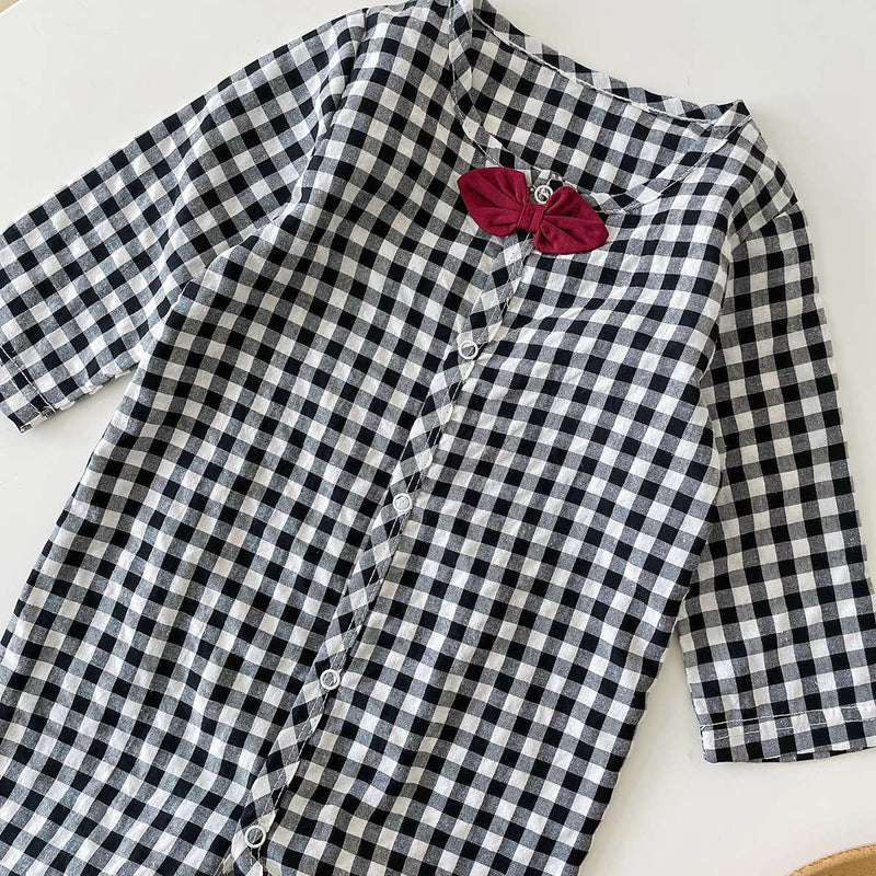 Baby Boy Plaid Pattern Bow Patched Design Cotton Jumpsuit