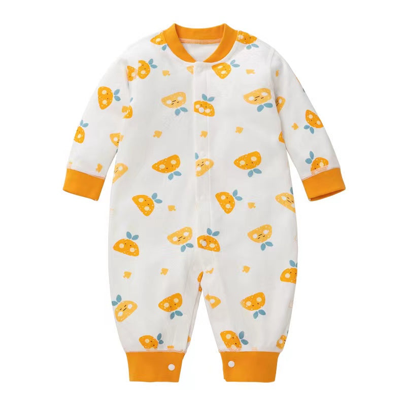 Baby Cartoon Pattern Button Front Design Long Sleeves Cotton Romper