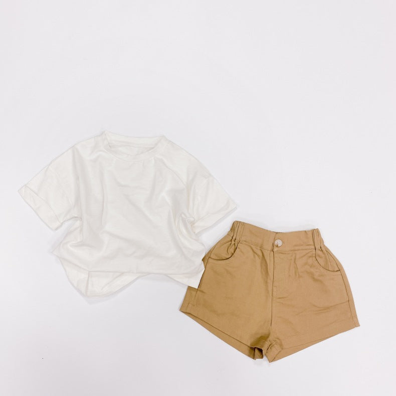 Baby Boy And Girl Solid Color Basic Denim Shorts With Pockets In Summer