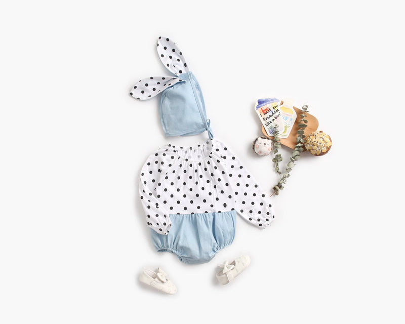 Baby Girl Polka Dot Graphic Long Sleeved Cute Bodysuit & Hats