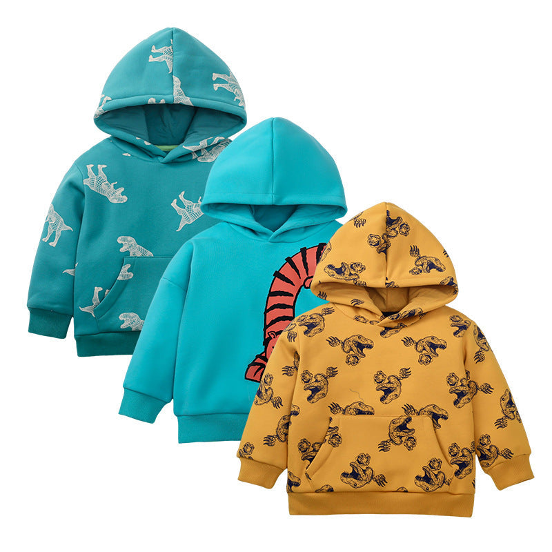 Baby Boy 1pcs Cartoon Animal Pattern Composite One Piece Fleece Sweatshirt