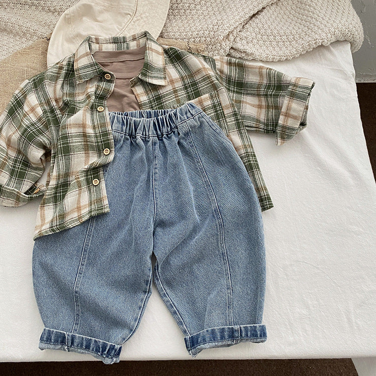 Baby Boy And Girl Light Blue Loose Vintage Style Jean Pants