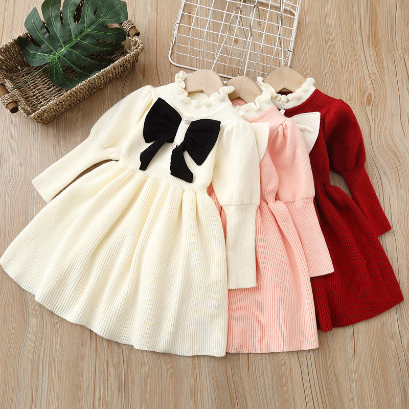 Baby Bow Patched Design Puff Sleeve Princess Dress