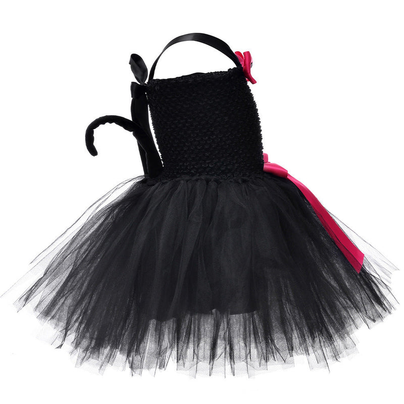 Children’s Halloween Solid Color Cat Costume Mesh Tutu Dress & 1-Piece Jewelry Sets