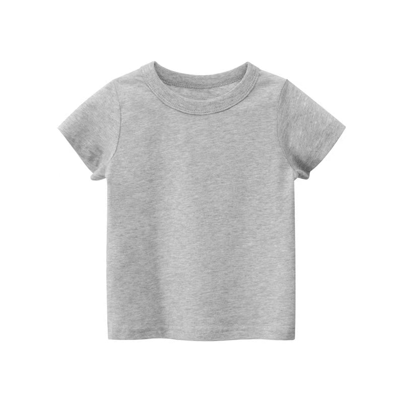 Baby Kids No Pattern Solid Color Short-Sleeved Tops In Summer Outfit Wearing