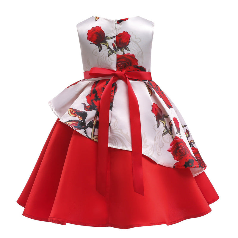 Baby Girl Floral Pattern Bow Tie Princess Tutu Dress Formal Dress