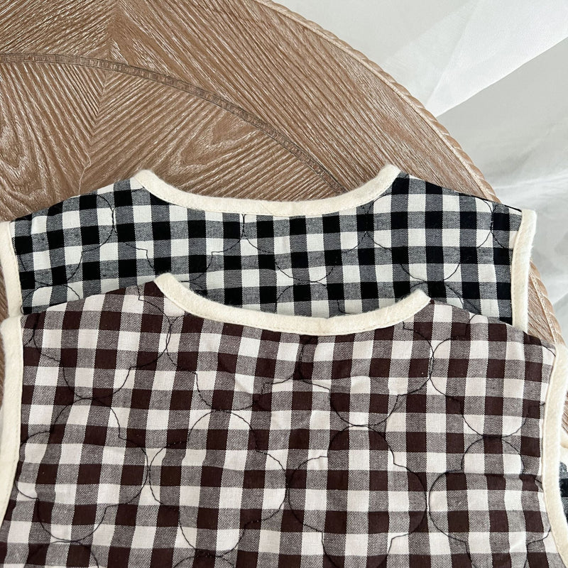 Baby Colorblock Plaid Pattern Sleeveless Thickened Quilted Vest Coat Outfit