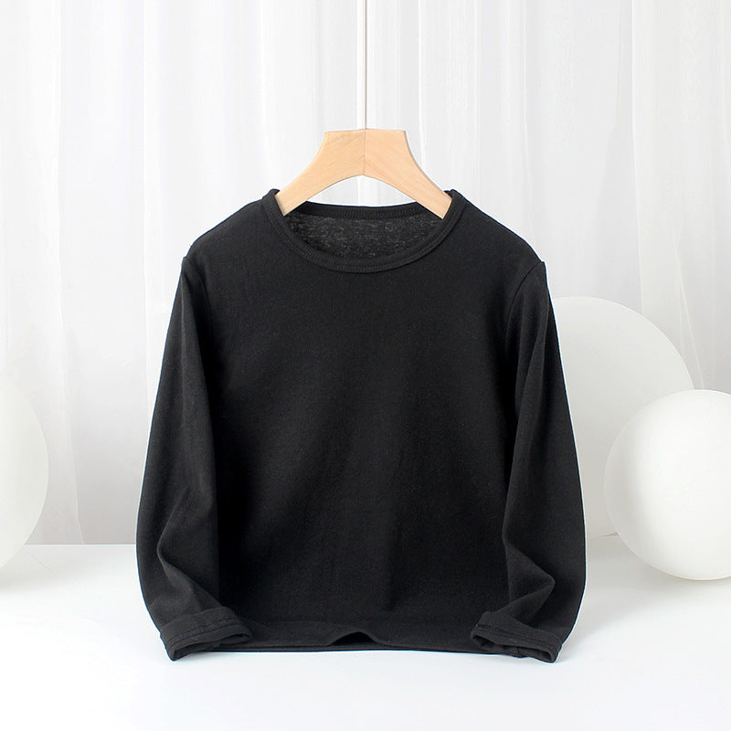 Baby Solid Color Pullover Cotton Crewneck Long Sleeve Basic Tops