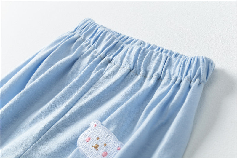 Baby Pattern Embroidery Solid Color Wide-Leg Long Pants With Pockets