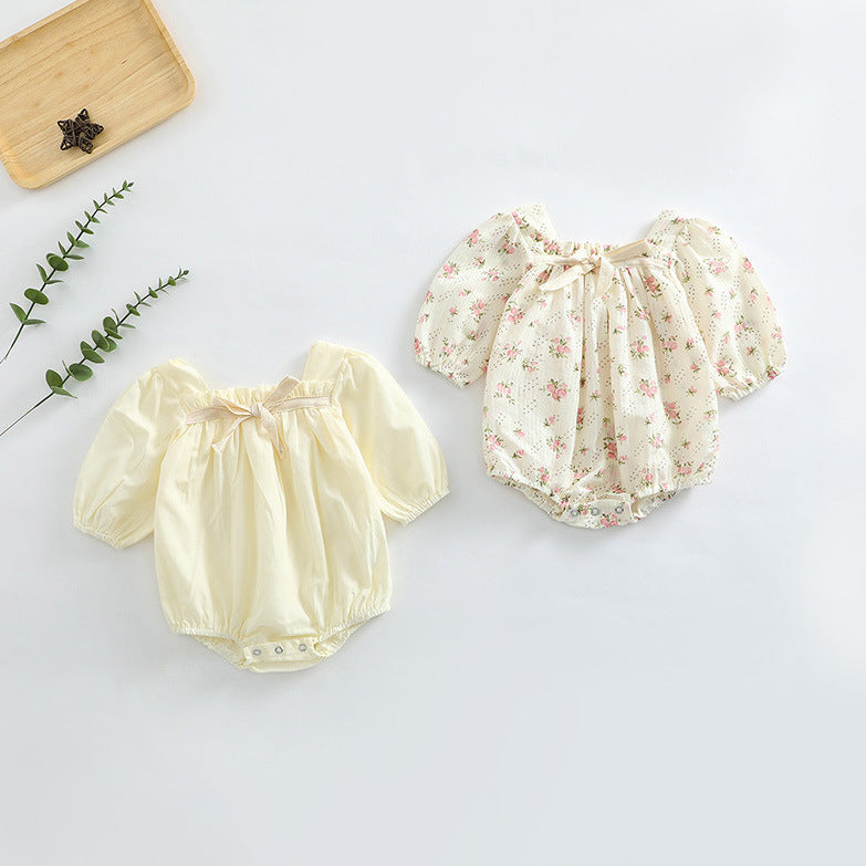 Baby Girl Ditsy Flower Pattern Or Solid Color Long Sleeve Bodysuit