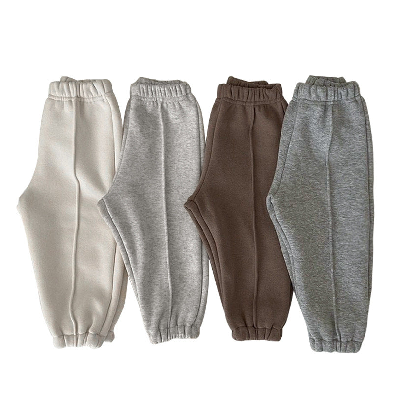 Baby Solid Color Loose Fleece Thickened Warm Sweatpants In Autumn