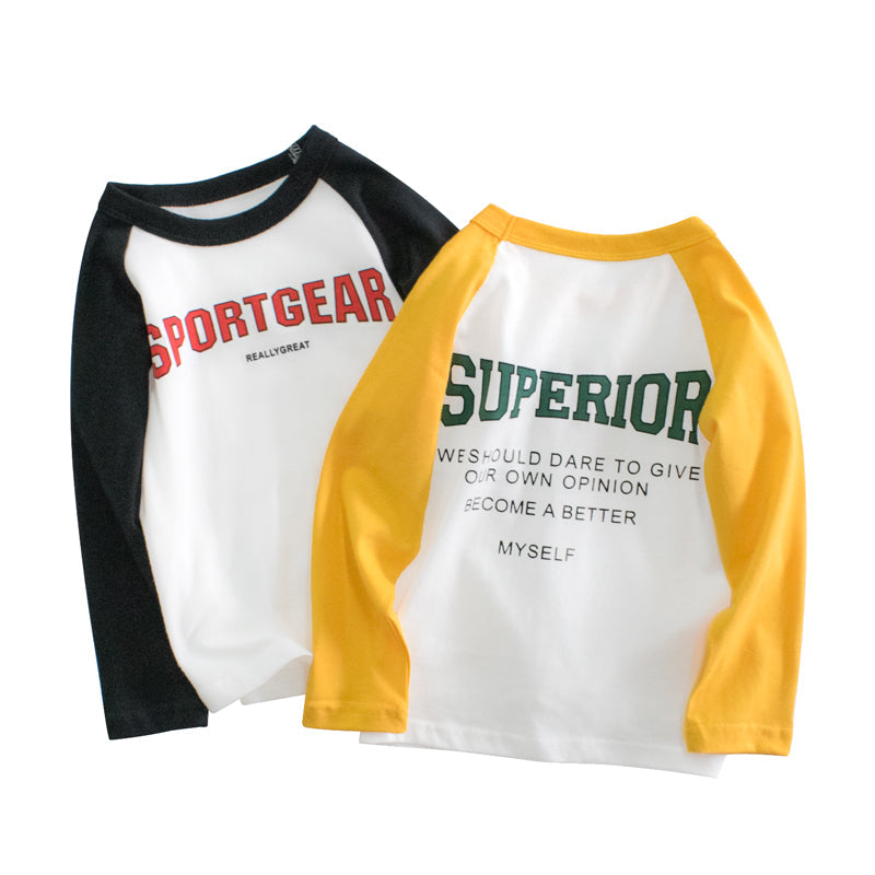 Boys Sportgear Letter Print Round Collar Long-Sleeved T-Shirt