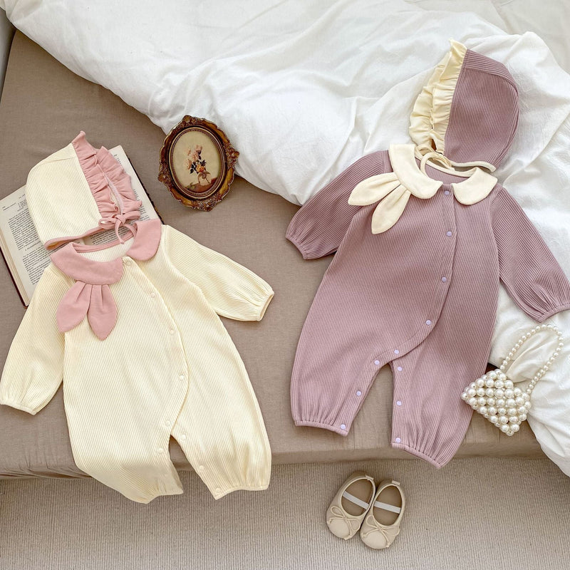 Rabbit Design Lapel Adorable Autumn Romper