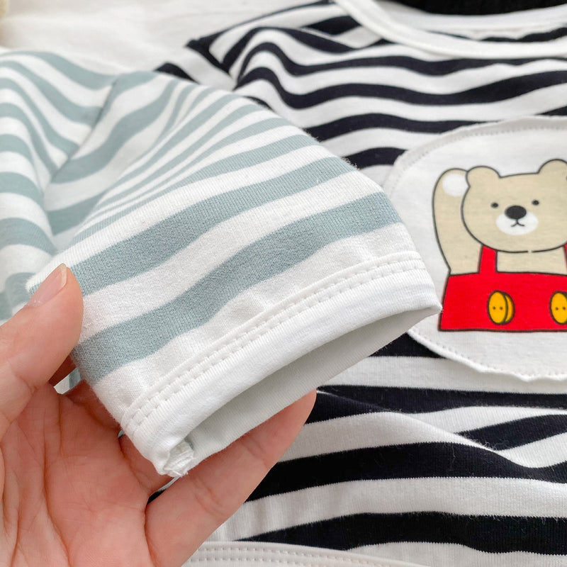 Baby Striped Pattern Cartoon Design Hoodies 2 Pieces Sets