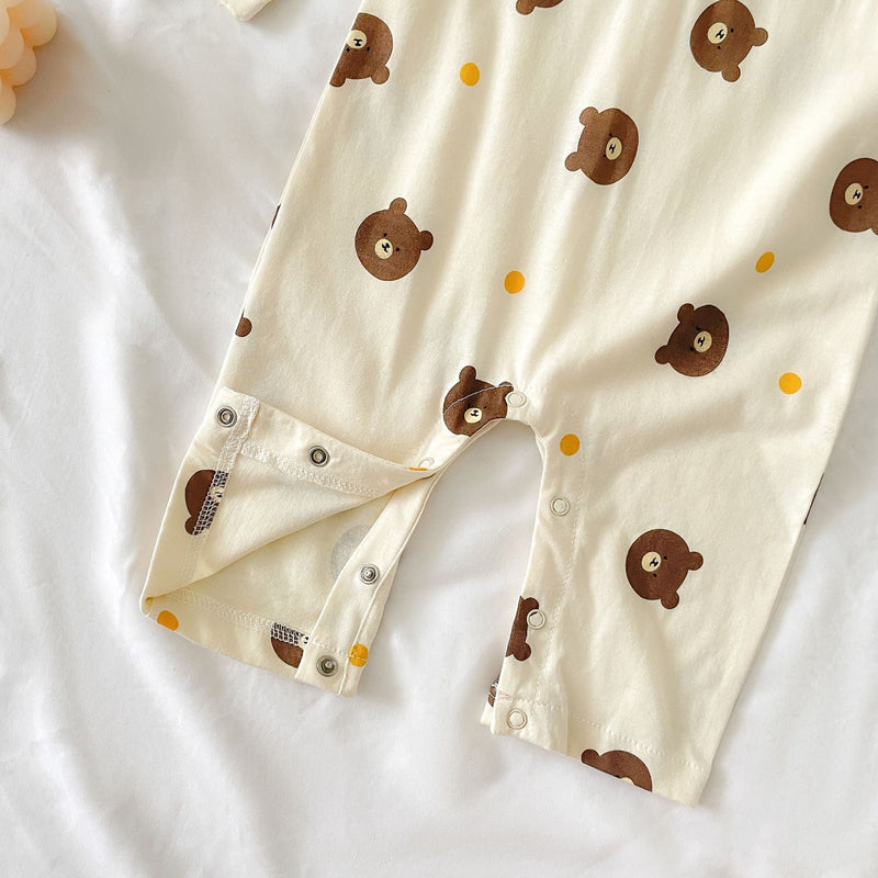 Baby Boy Bear Pattern Long Sleeve Polo Collar Long Romper