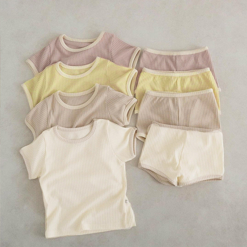 Unisex Solid Color Two Pieces Soft Cotton Clothing Sets