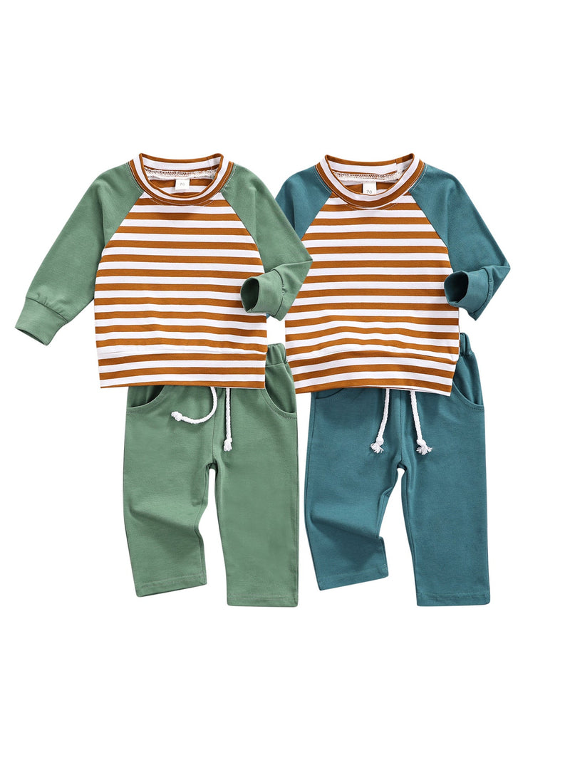 Baby Striped Pattern Contrast Design Hoodies Combo Solid Pants Sets