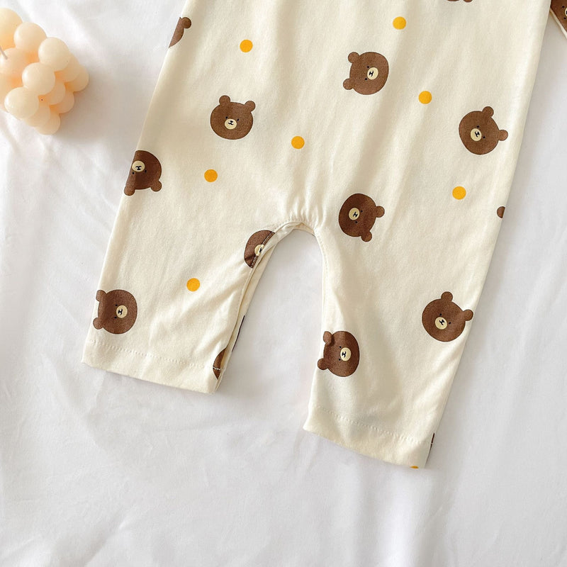 Baby Boy Bear Pattern Long Sleeve Polo Collar Long Romper