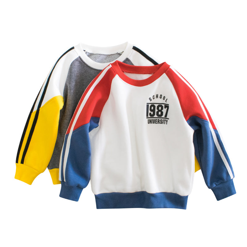 Boys Multi Color Contrast Round Collar Sweatshirt