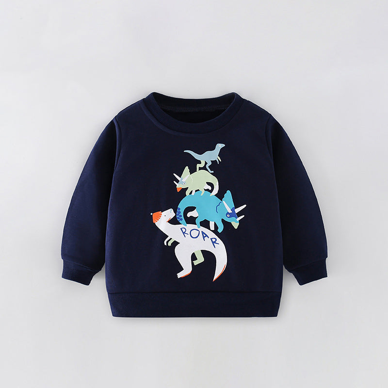 Boys Cartoon Pattern Printing Crew Neck Casual Pullover