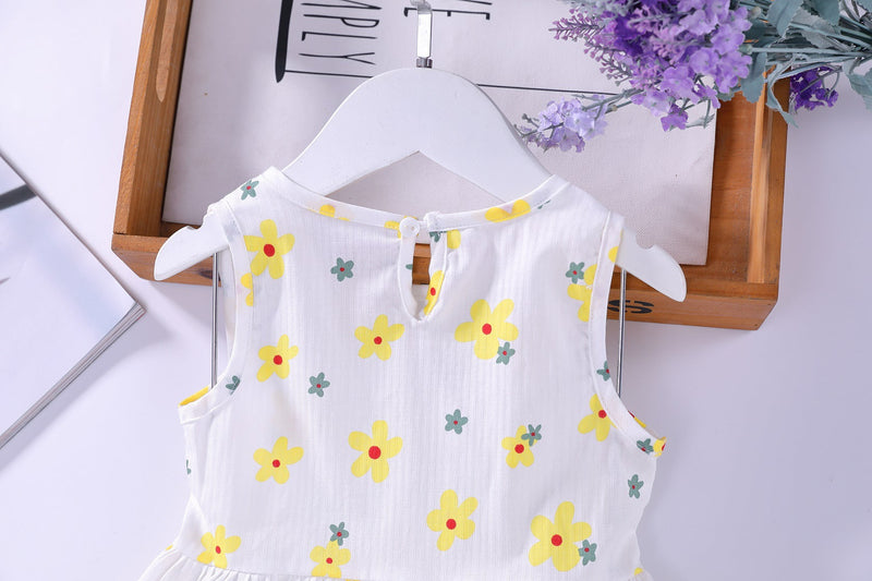 Baby Girls Floral Print Sleeveless Round Collar Dress In Summer