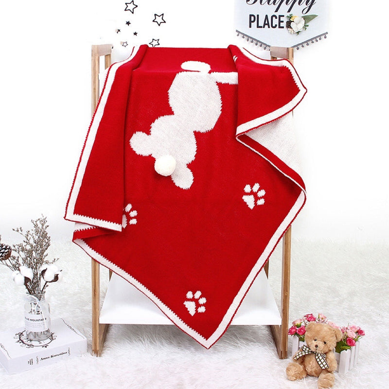 Baby Cartoon Rabbit & Footprints Embroidered Graphic 3D Tail Blanket