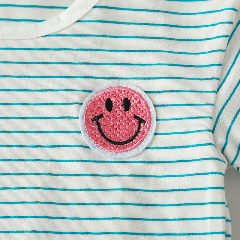 Baby Smiley Patched Pattern Striped Graphic Tee Combo Shorts Sets