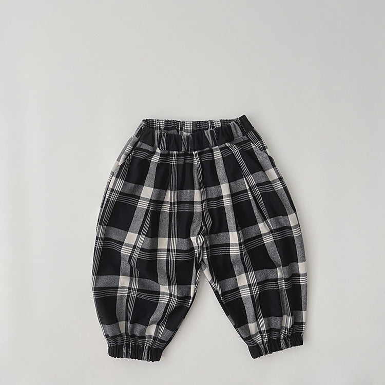 Baby Classic Plaid Pattern Loose Cotton Trousers