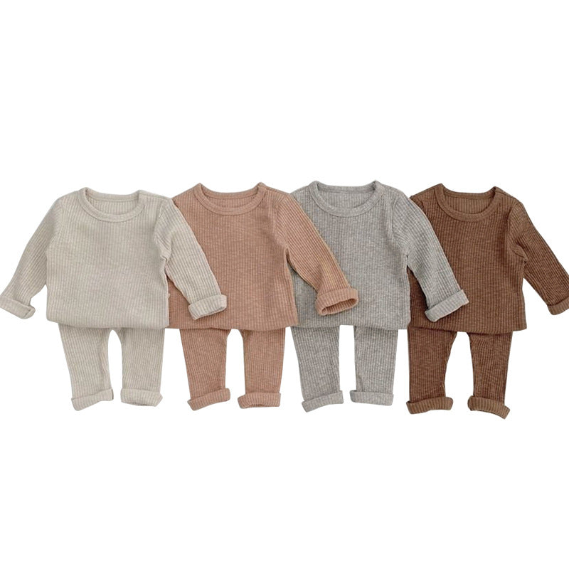 Baby Solid Color Soft Cotton Pajamas Home Clothes Sets