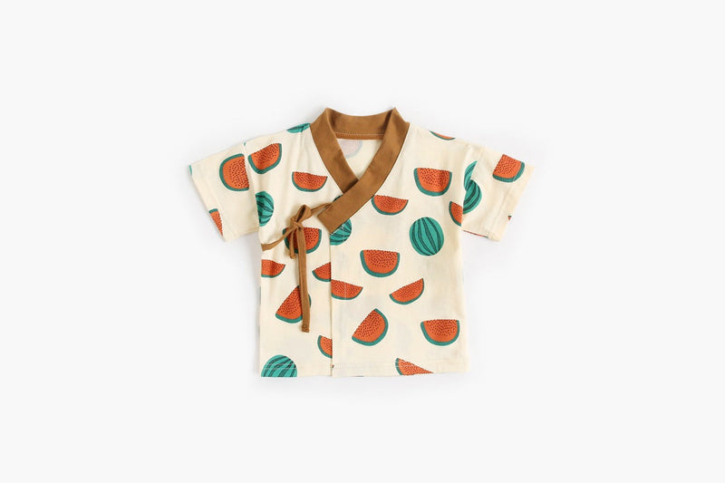 Baby Fruit Print Belt Design Short-Sleeved Top Combo Shorts Japan Style Sets Pajamas