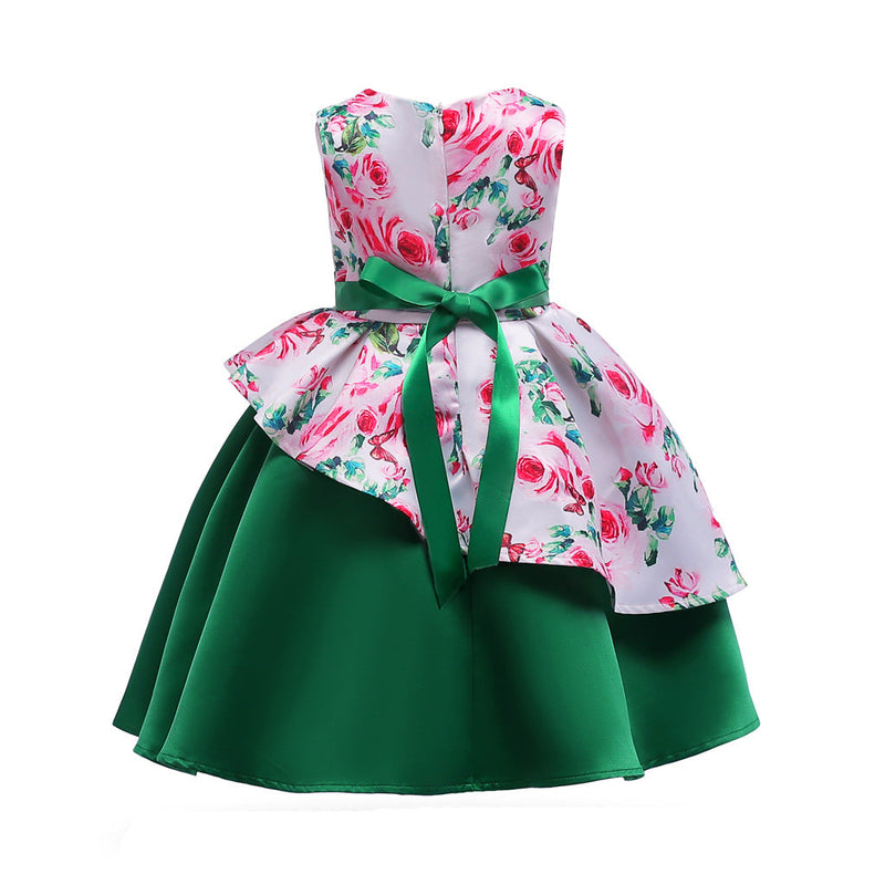 Baby Girl Floral Pattern Bow Tie Princess Tutu Dress Formal Dress