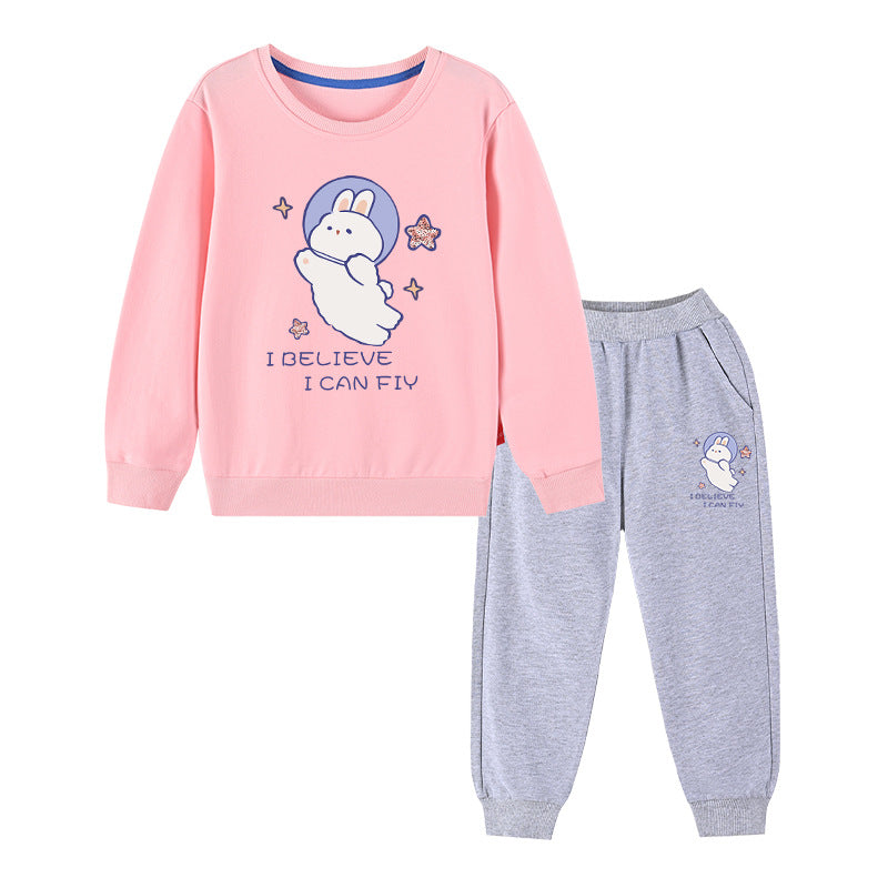 Baby Girl Cute Bunny Graphic Hoodie Combo Loose Trousers Soft Cotton Sets