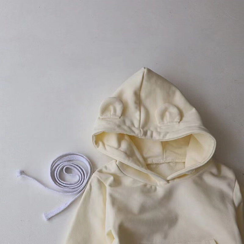 Baby 1pcs Solid Color 3D Bear Ears Patched Design Hoodie Triangle Cotton Bodysuit Onesies