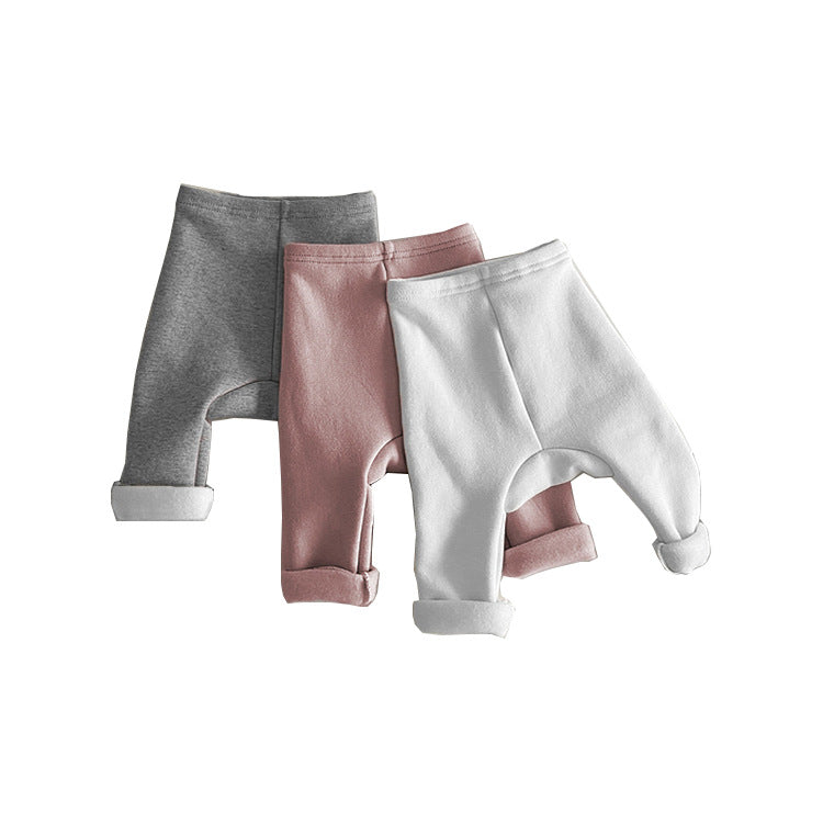 Baby Boy And Girl Solid Color Fleece Thickened Winter Pants