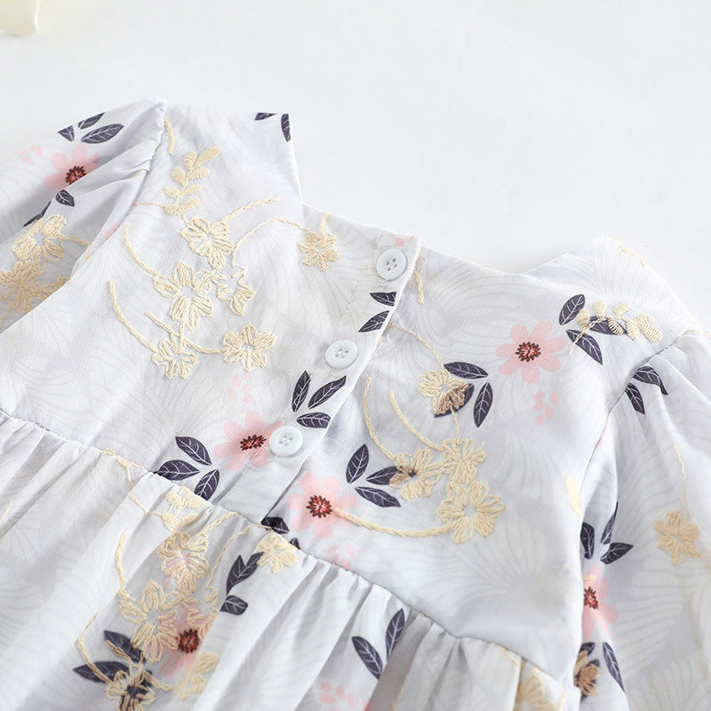 Baby Girl Floral Embroidered Pattern Square Collar Bodysuit