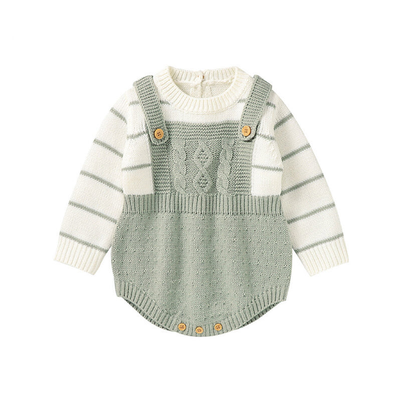 Baby Striped Pattern False Design Triangle Knit Onesies