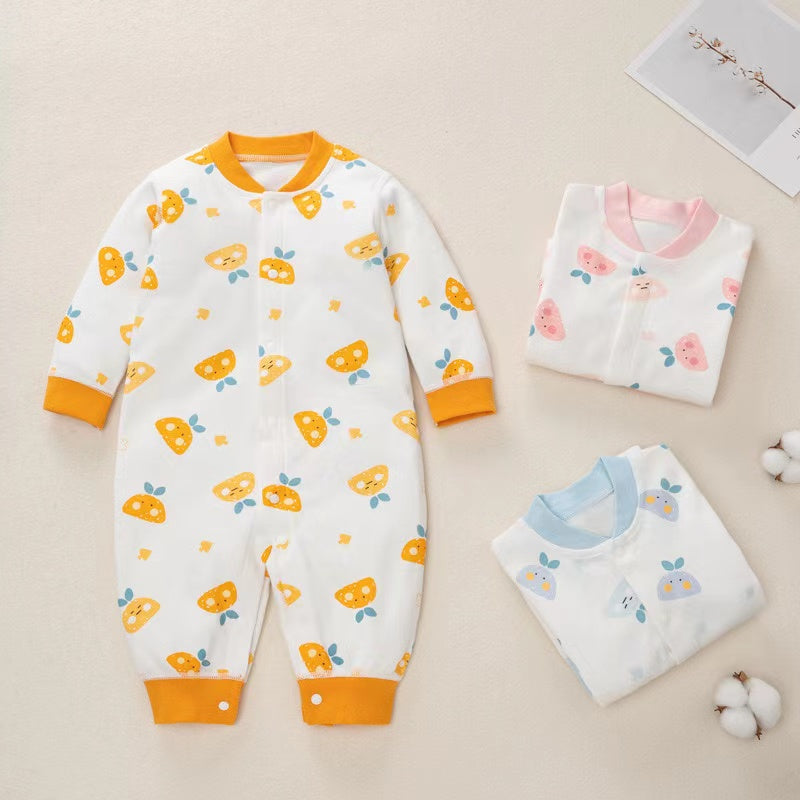 Baby Cartoon Pattern Button Front Design Long Sleeves Cotton Romper