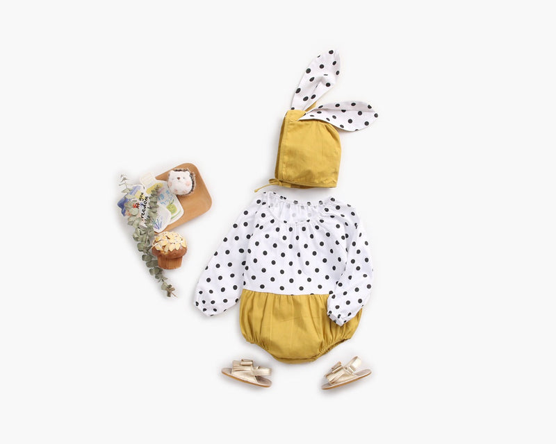 Baby Girl Polka Dot Graphic Long Sleeved Cute Bodysuit & Hats