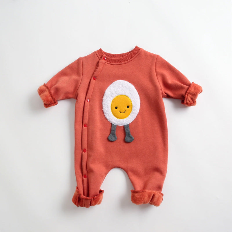 Baby Cartoon Pattern Side Snap Button Design Long Sleeved Romper